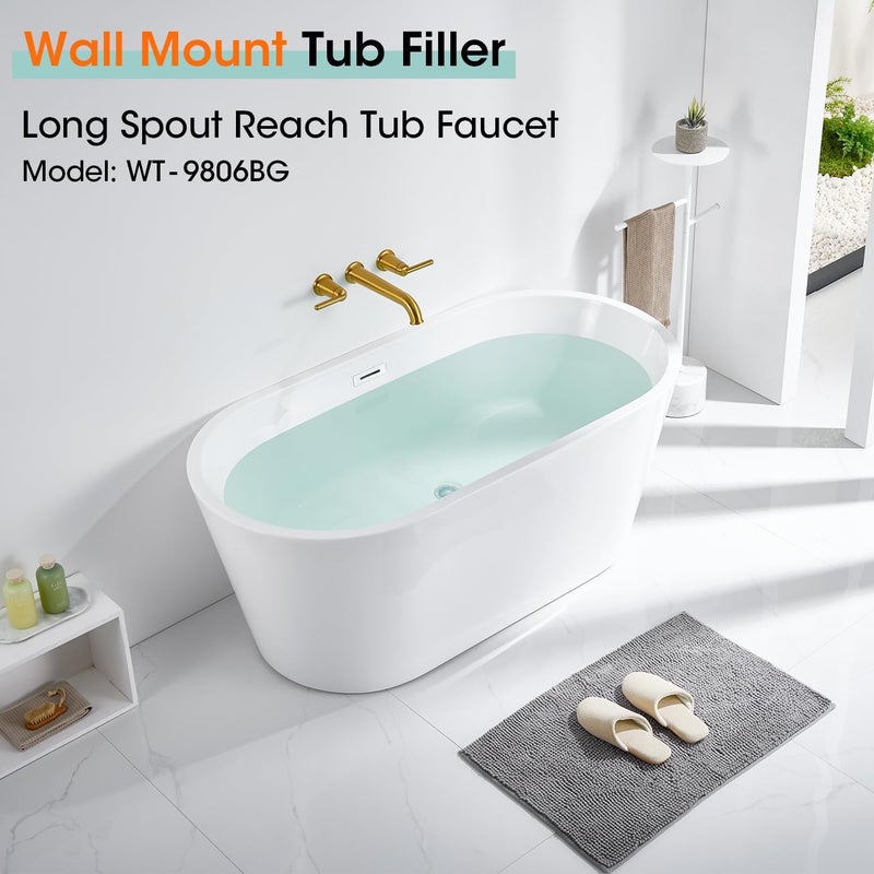 Wintap Wall Mount Tub Filler Long Spout Reach Faucet with Rough-in Valve High Flow 2-Handle Brass Roman Bath Faucet Set Brushed Gold (WT-9806BG) - Image 2